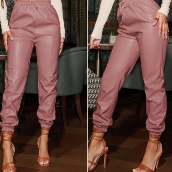 Pink Faux Leather PU jogger pants - Picture 3 of 9
